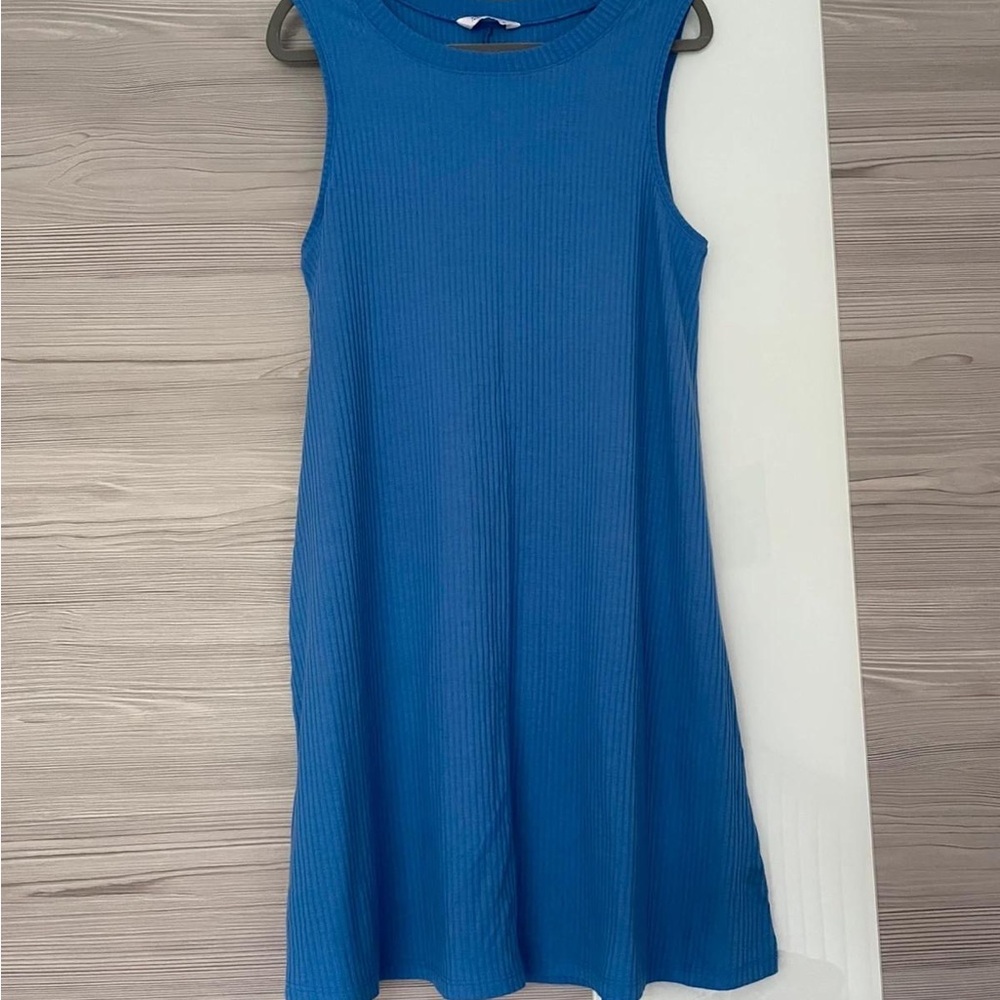 Sleeveless Blue Ribbed Dress